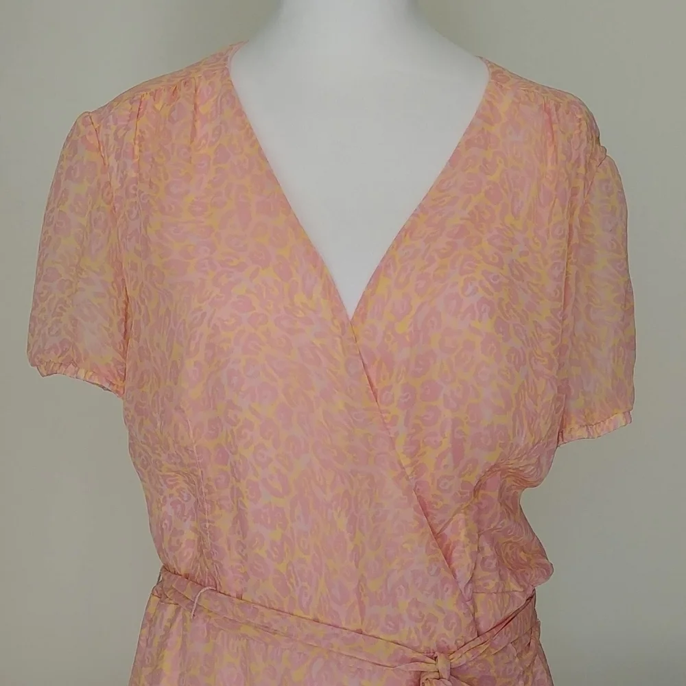 Betsey Johnson Dress‎ Size 14 Peach Call of the Wild Leopard Print Wrap FRO1W90 - Picture 4 of 13